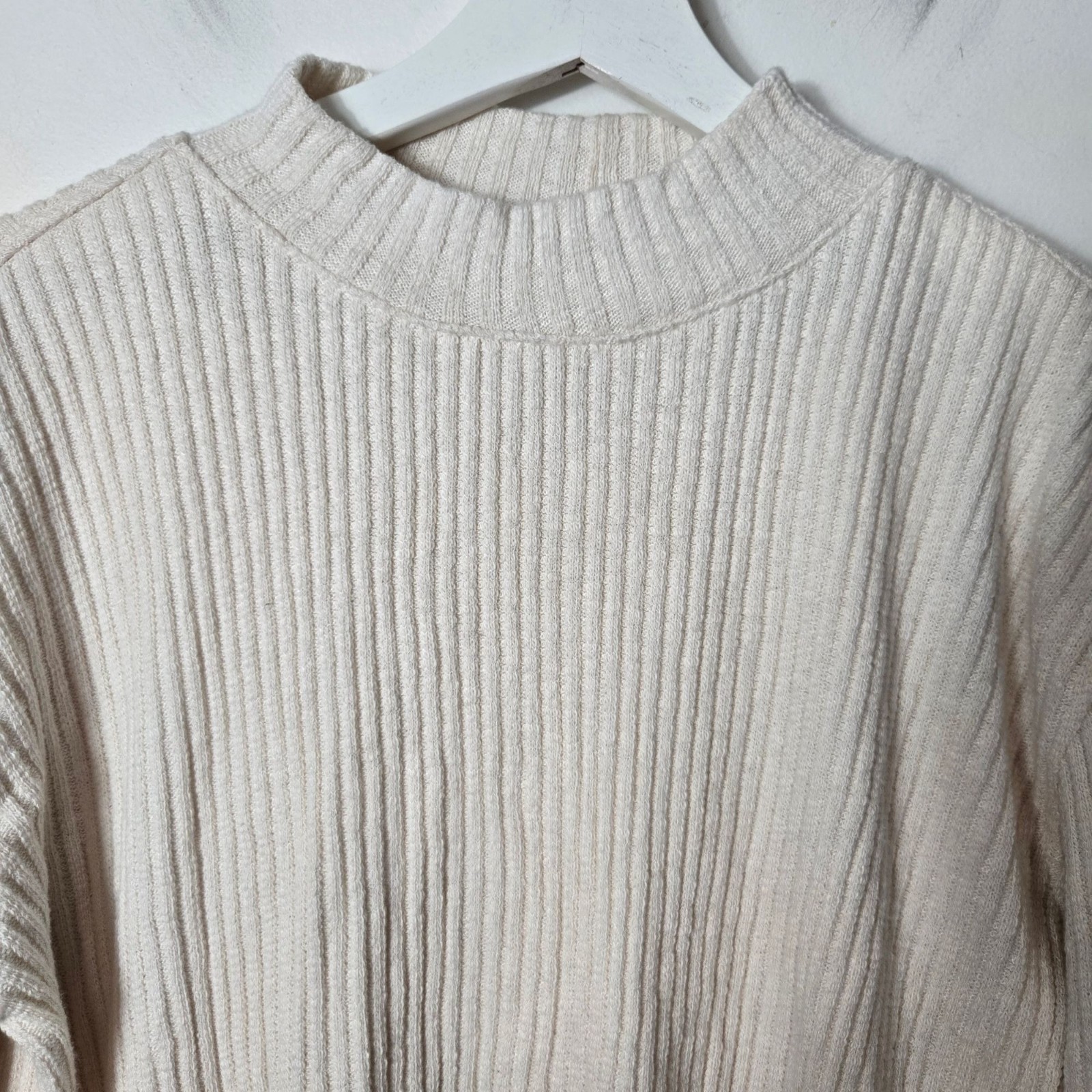 Everlane Size M The Cozy Rib Funnel-Neck Long Sleeve Top Oatmeal Organic Cotton
