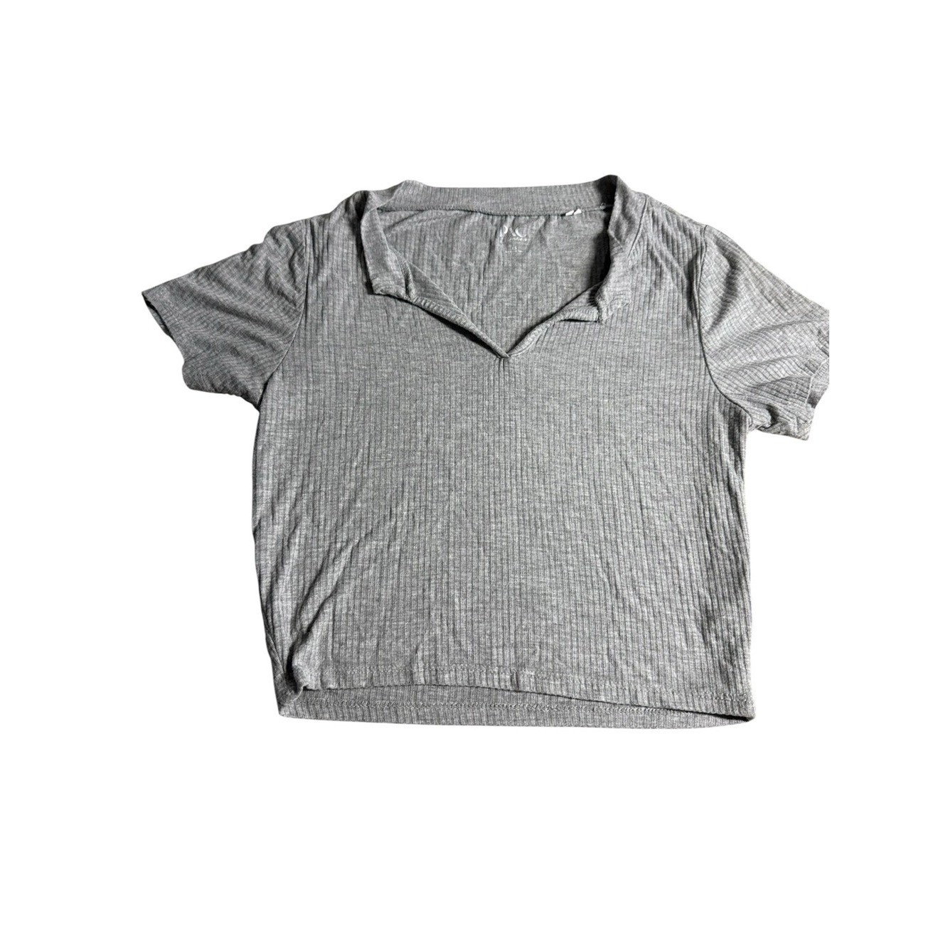 PacSun Light Heather Gray Ribbed V-Notch Short Sleeve Top