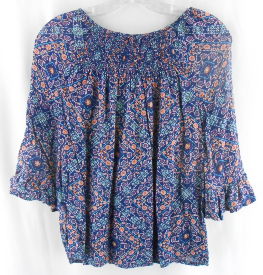 Croft & Barrow Womens PS Blue Floral Pattern Tunic Blouse Round Neck Ruffled