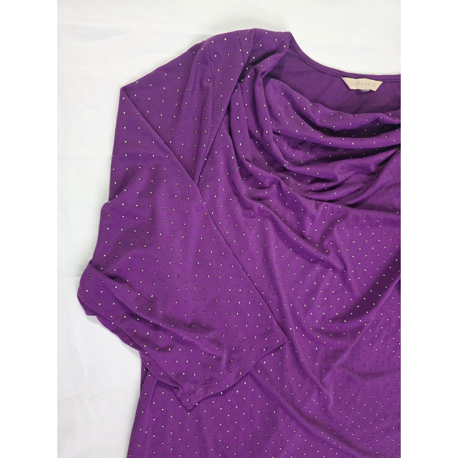Laura Ashley Purple Cowl Neck Studded 3/4 Sleeve Ruched Top Plum Womens XL