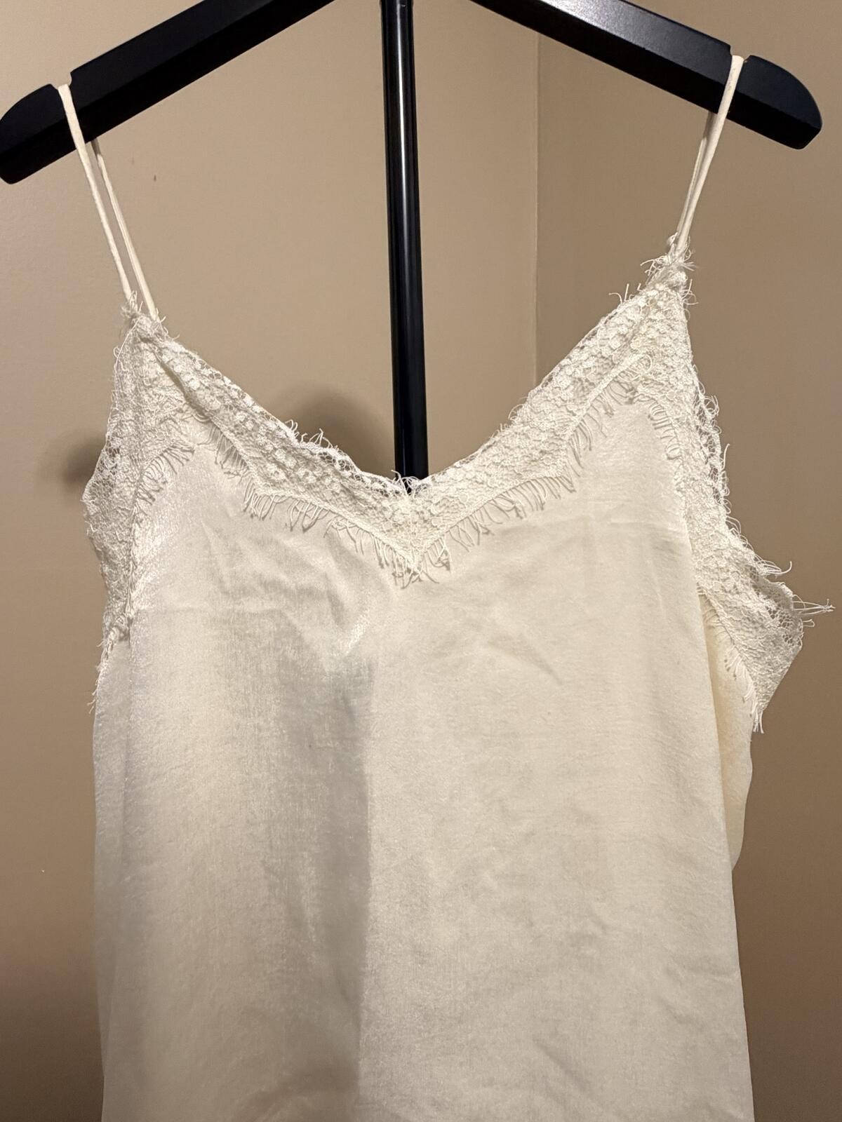 Love Lace Trim Cami Ivory Satin Tank Quiet Luxury Boho Size L