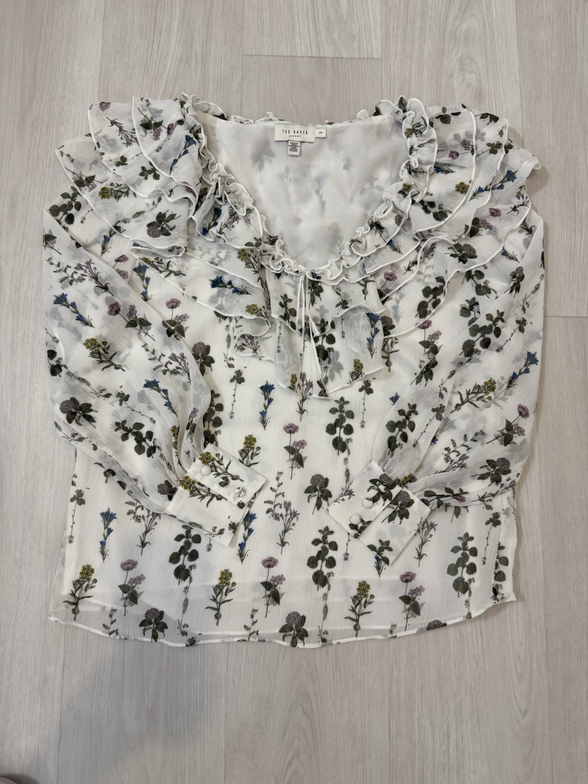 Ted Baker London, Women’s Ruffle Floral Blouse, Size 2 US 6 /M