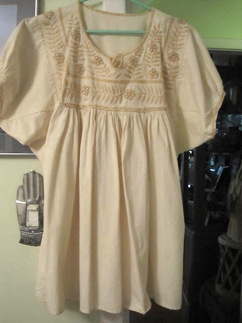 MEXICO COTTON BLOUSE TUNIC L XL EMBROIDERED PEASANT BOHO MATERNITY MEXICAN