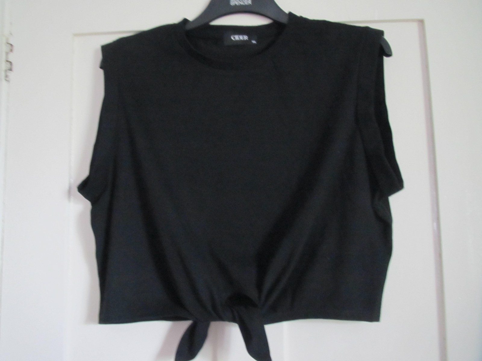 Cider Black sleeveless top: Round neck: Size L. Cotton/Polyester: Tie front: