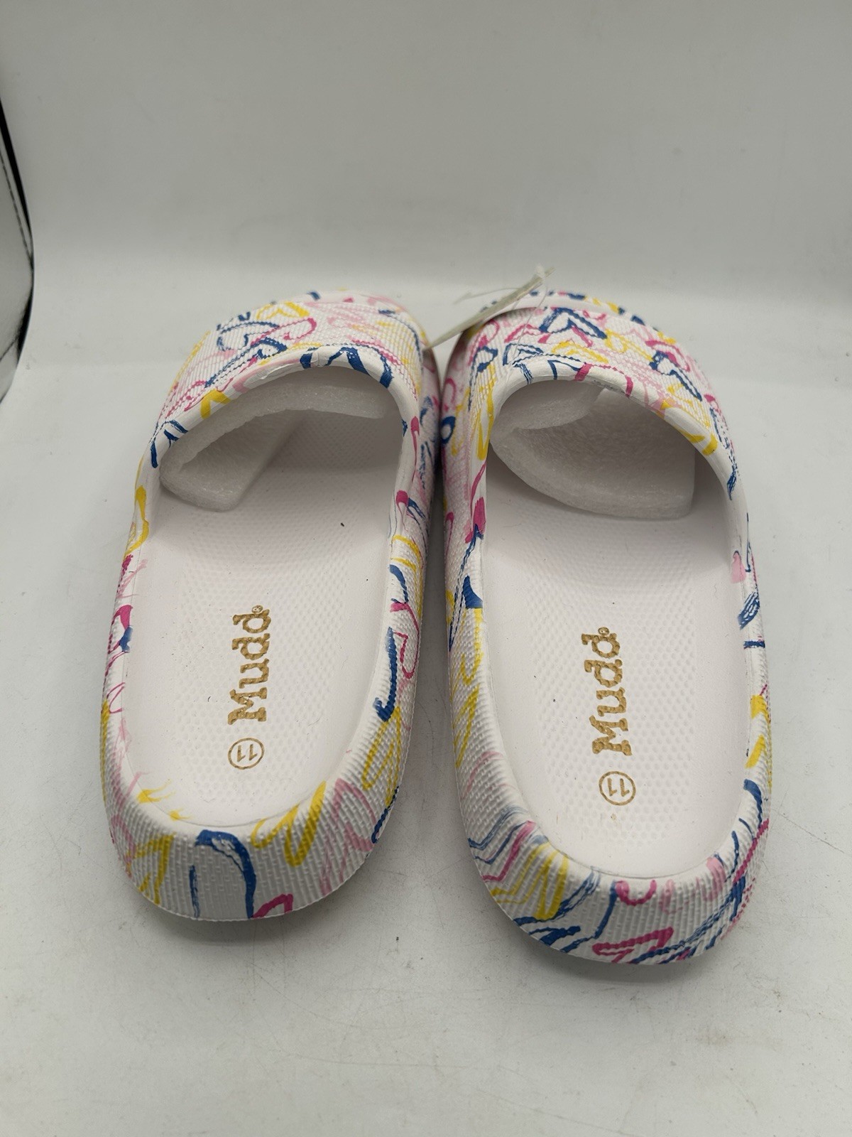 Mudd Women’s Slide Sandals White Multicolor Heart Print Slip On US 11 BNWT!