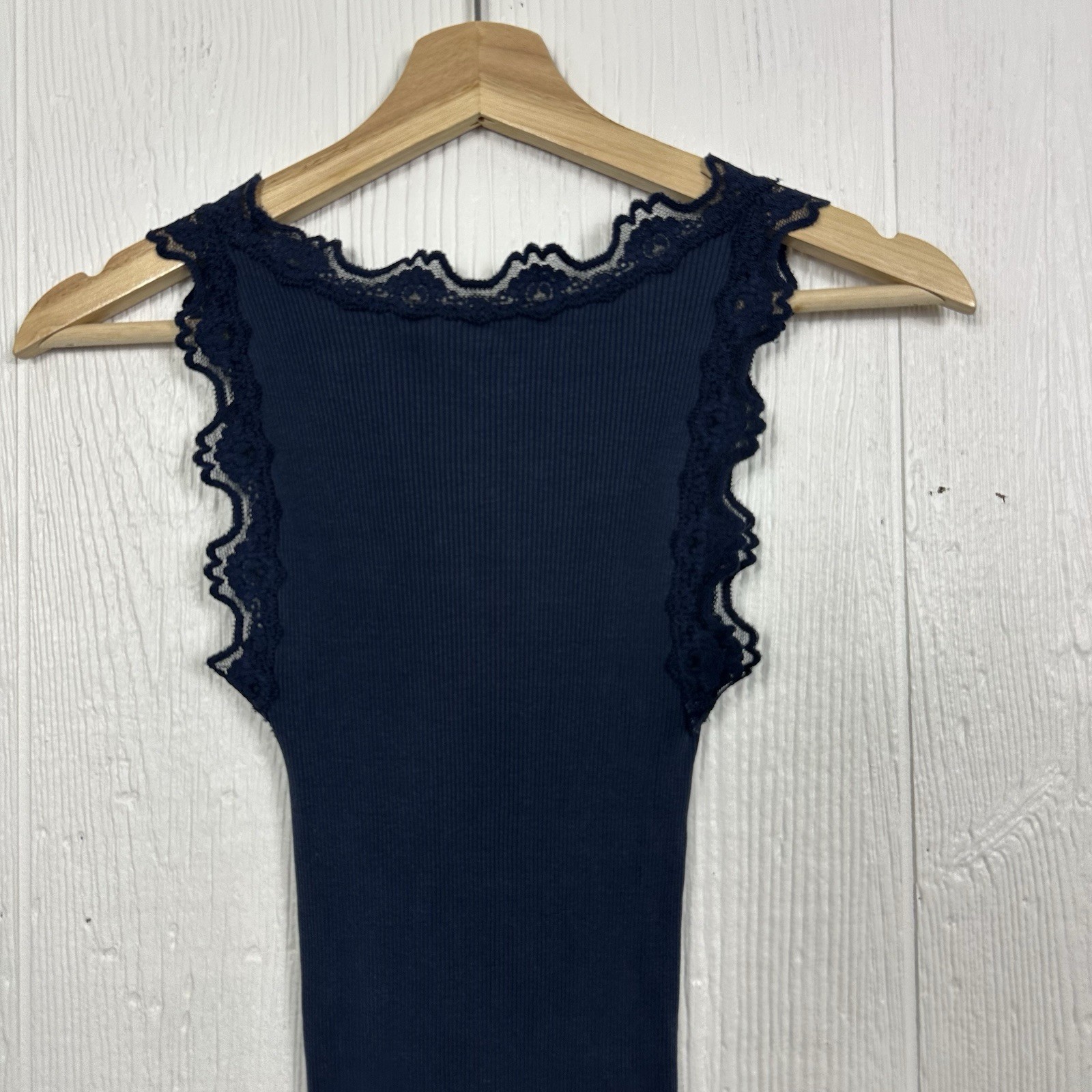 Rosemunde Silk Lace Romantic Feminine Ribbed Tank Top Navy Blue Size Medium
