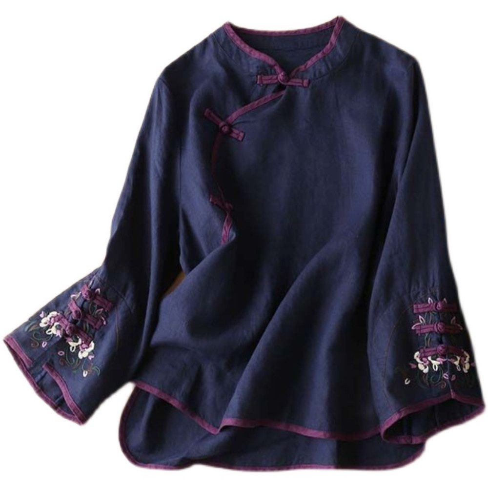 Ethnic Women Tops Blouse Retro Shirts Chinese Tang Suit Embroidery T-shirts