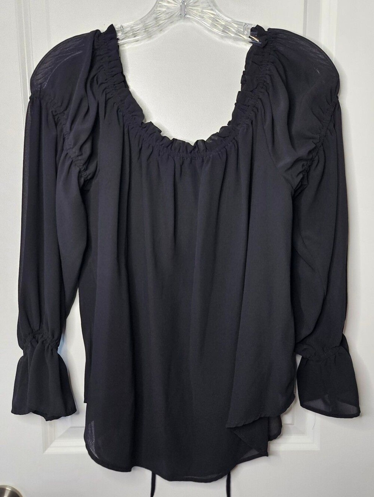 i Jeans By Buffalo Sheer Peasant L Blouse Black Off Shoulder Romantic Bohemian