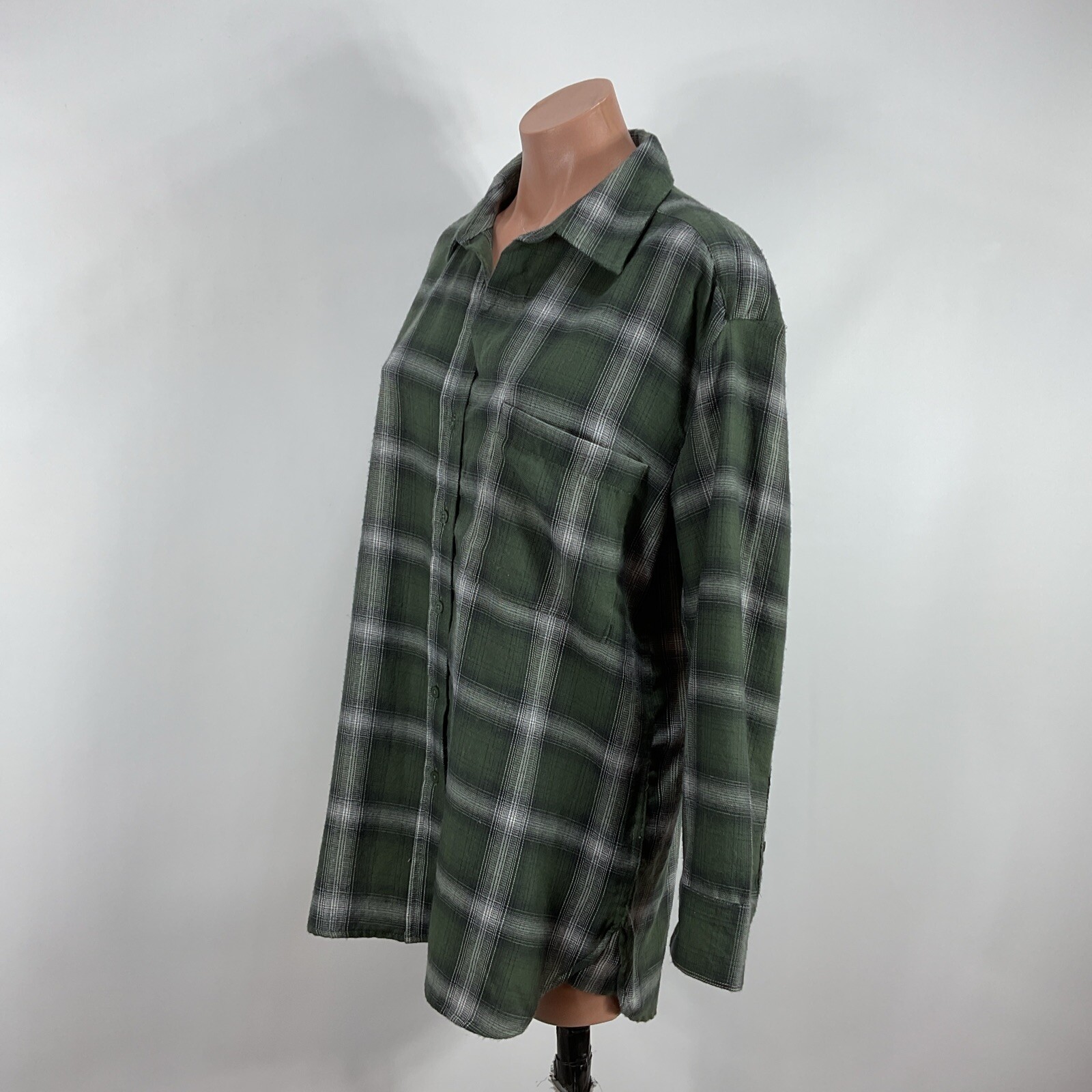 Lola River Issac Button Down Front & Back Olive Green Oversized Plaid Top