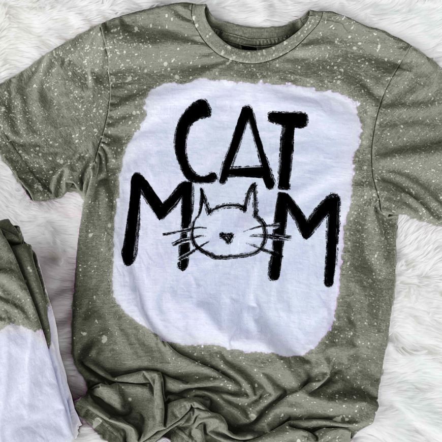 Cat Mom Bleached T-Shirt Minimalist Funny Cat Lover Graphic Tee