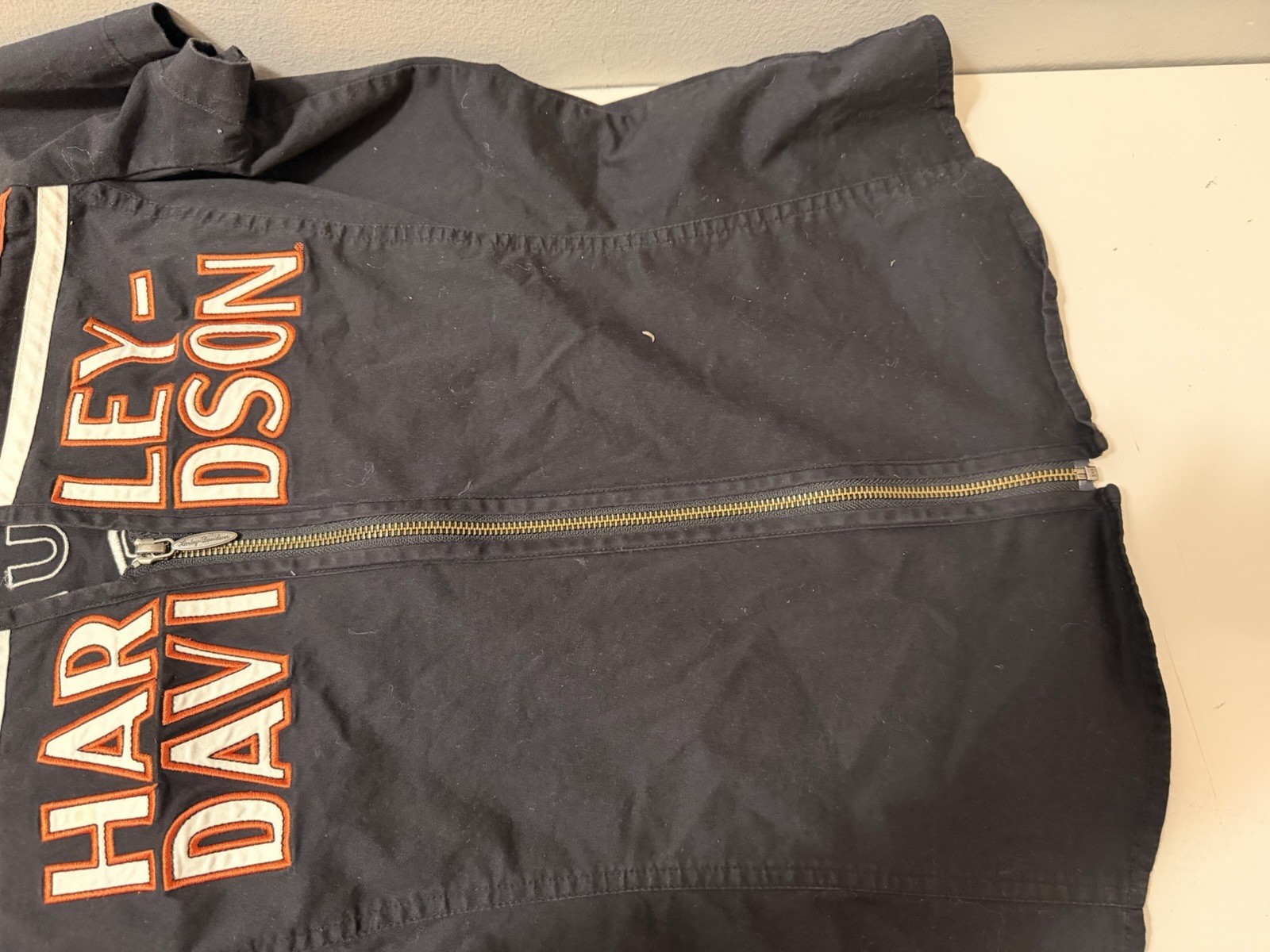 Harley-Davidson Genuine Motorclothes Zip-Up Jacket L Navy/White/Orange Patch