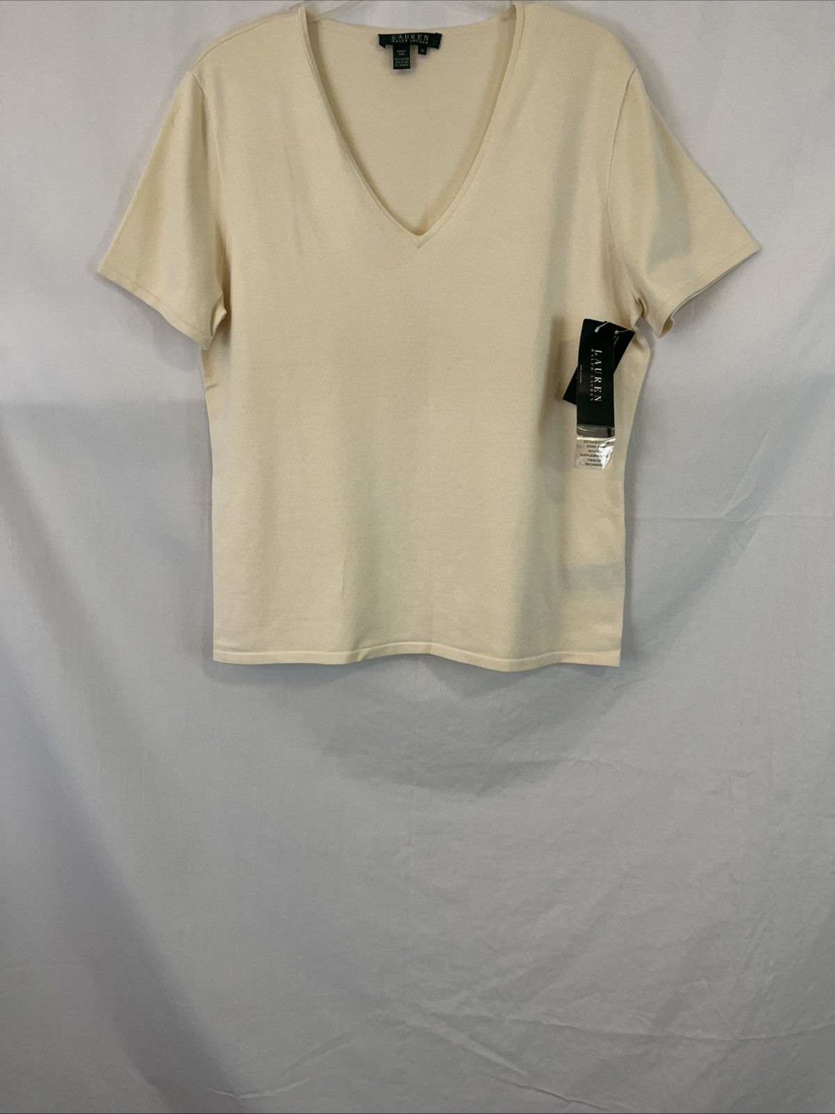 LRL Lauren Ralph Lauren Silk Blend V Neck Shirt Ivory XL Pull On Women CB30J New