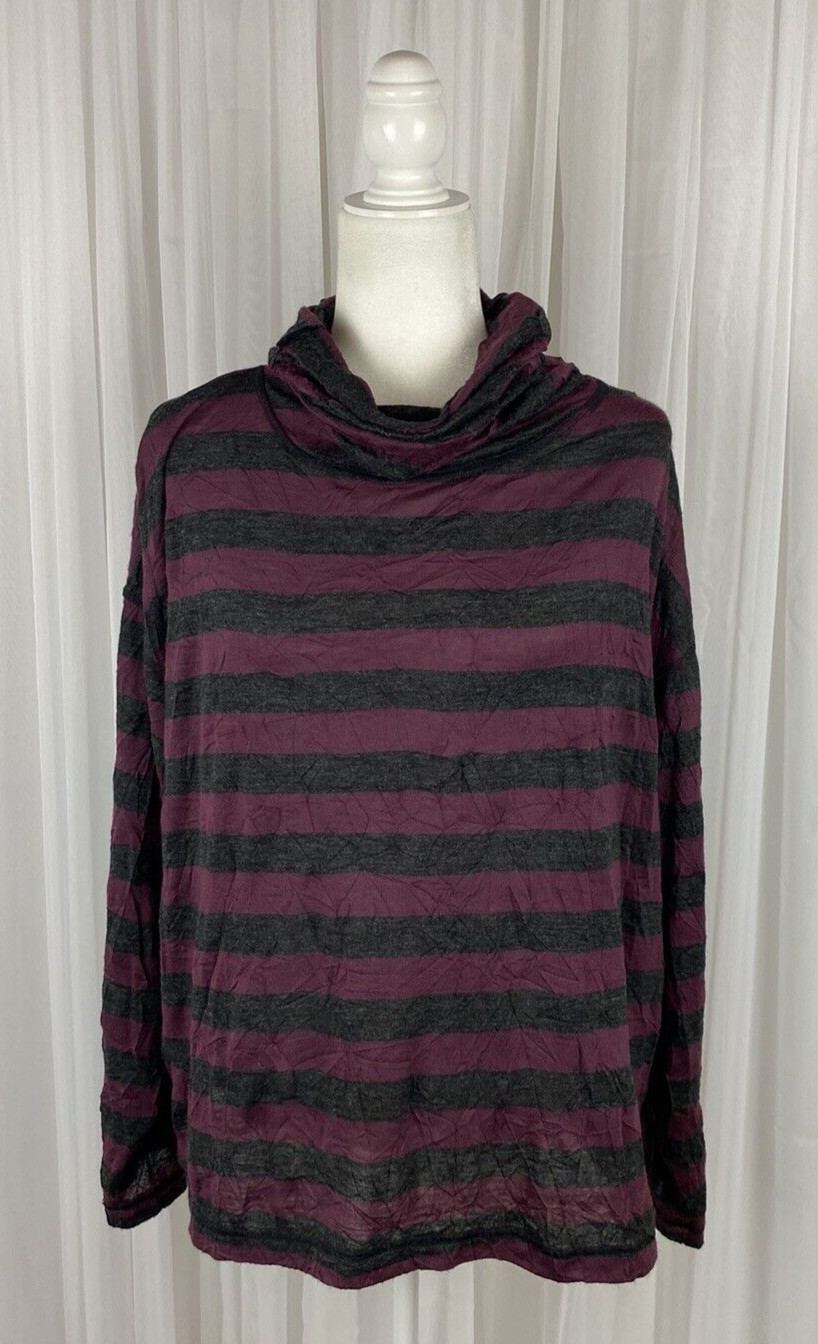 Dick & Jayne Los Angeles Women’s Sz L Purple Gray Stripe Crinkle Cowl Neck Top