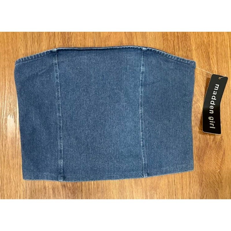Madden Girl Juniors’ Denim Tube Top Light Wash Blue Size L