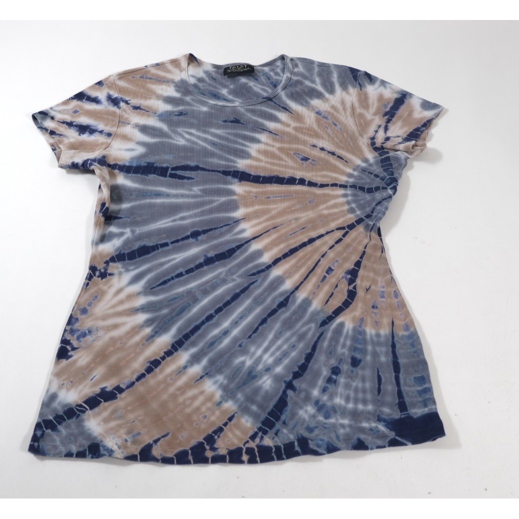 Tryst Tee Women XL Navy Khaki Boho Tie Dye Ribbed Cotton Made In USA Top