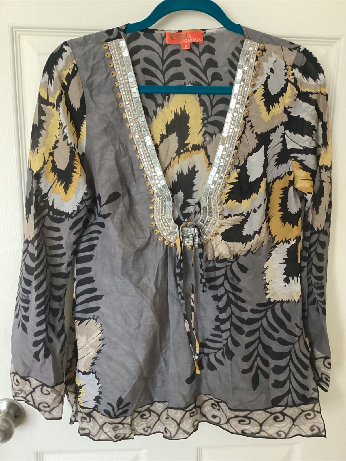 Hale Bob Cabana Beaded Tunic Blouse Sz S