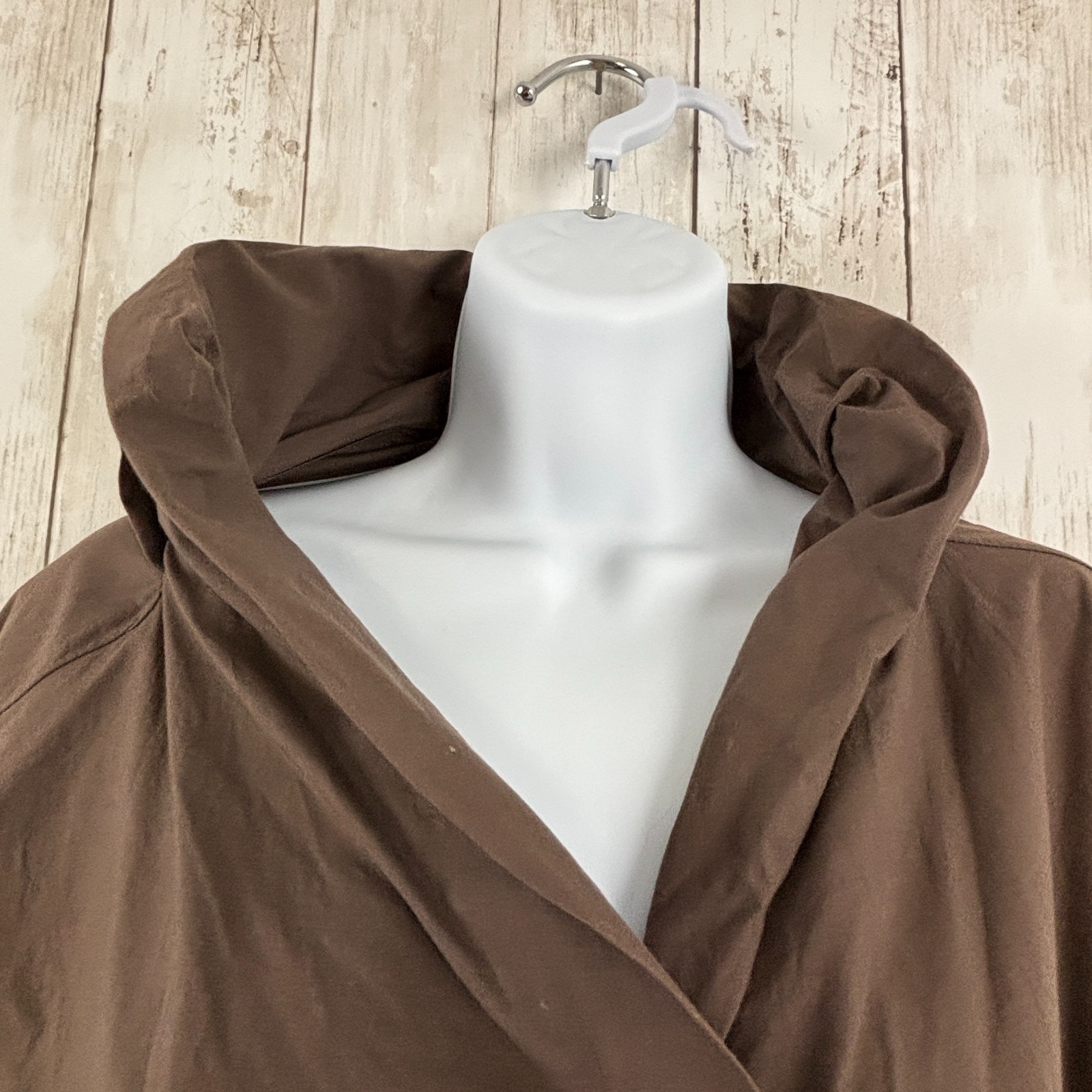 ANNETTE GORTZ Blouse Chocolate Brown Top Blouse V Neck Wrap Flare Sleeve 38/M