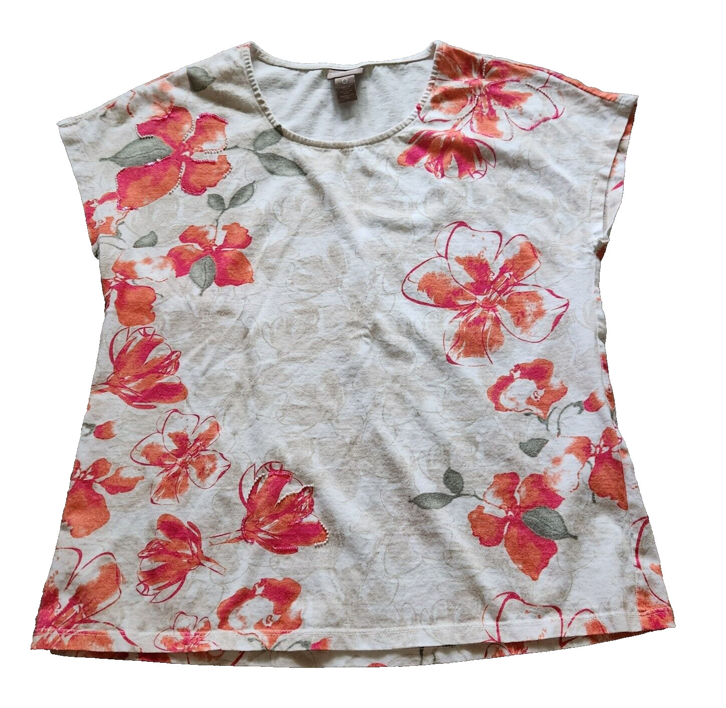 Chico’s Top Shirt Women’s 0 S US 4 White Green Red Orange Floral Cotton