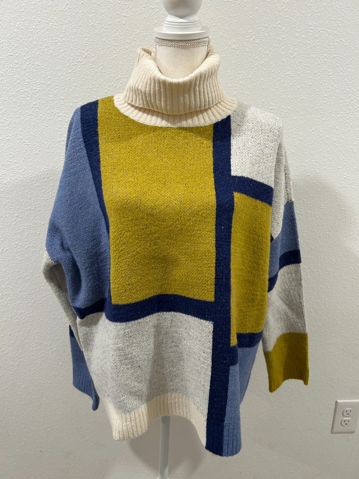 Marla Wynne Layers Womens Geometric Knit Boxy Sweater Blue Combo Choose Sz New