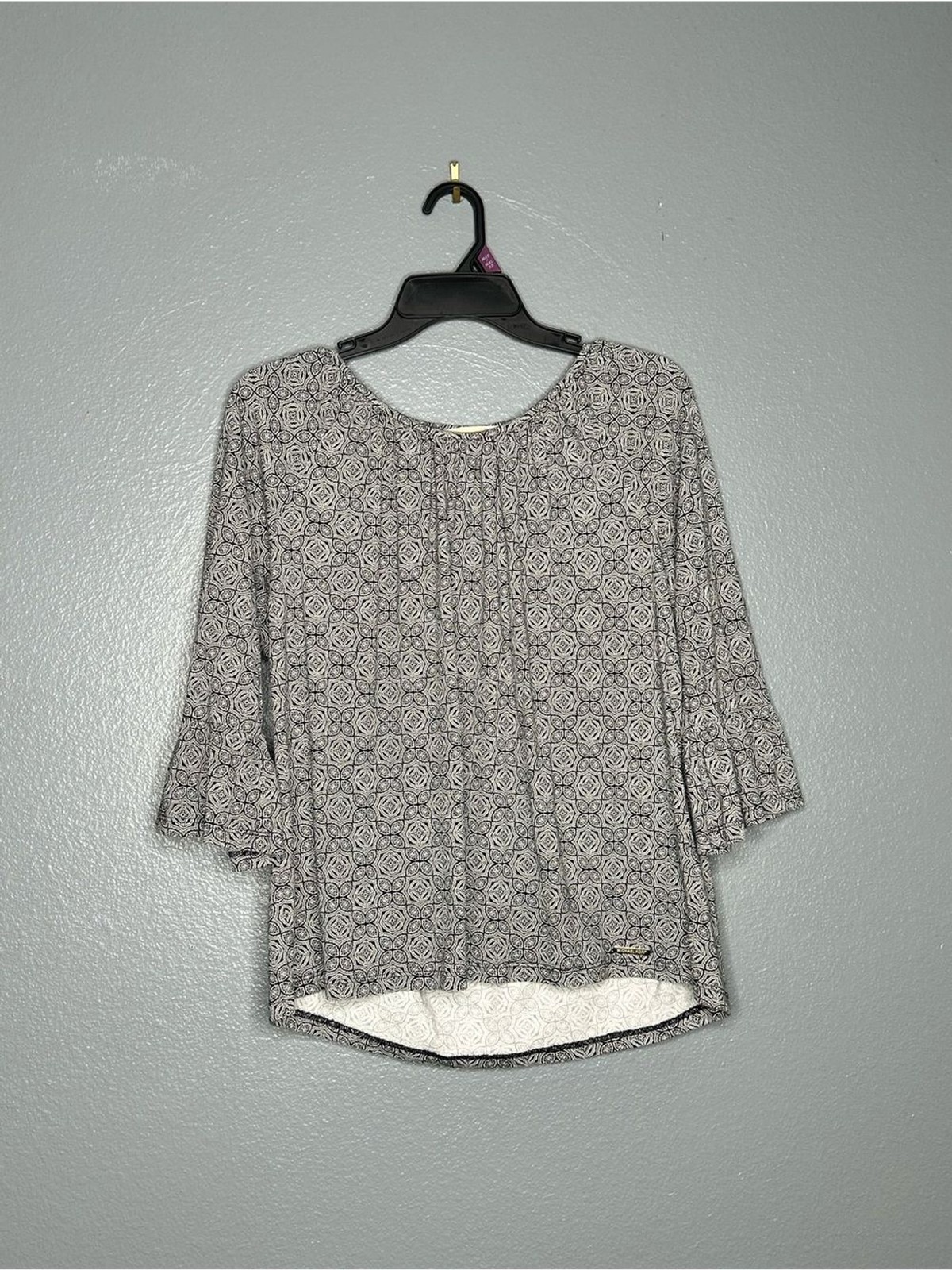 Michael Kors Cotton Modal Black & White Geometric Bell-Sleeve Blouse size Large