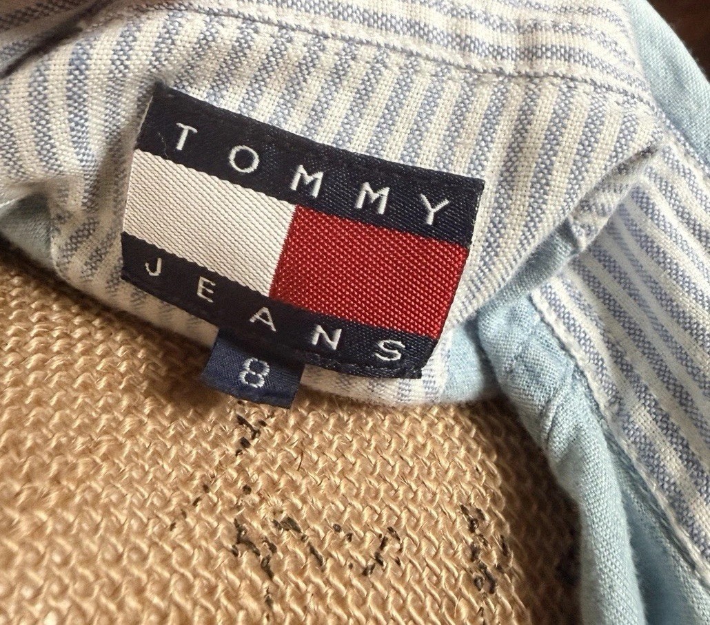 Vintage Tommy Jeans Women Denim Sleeveless Tie Front Button Down Shirt Top Y2K L