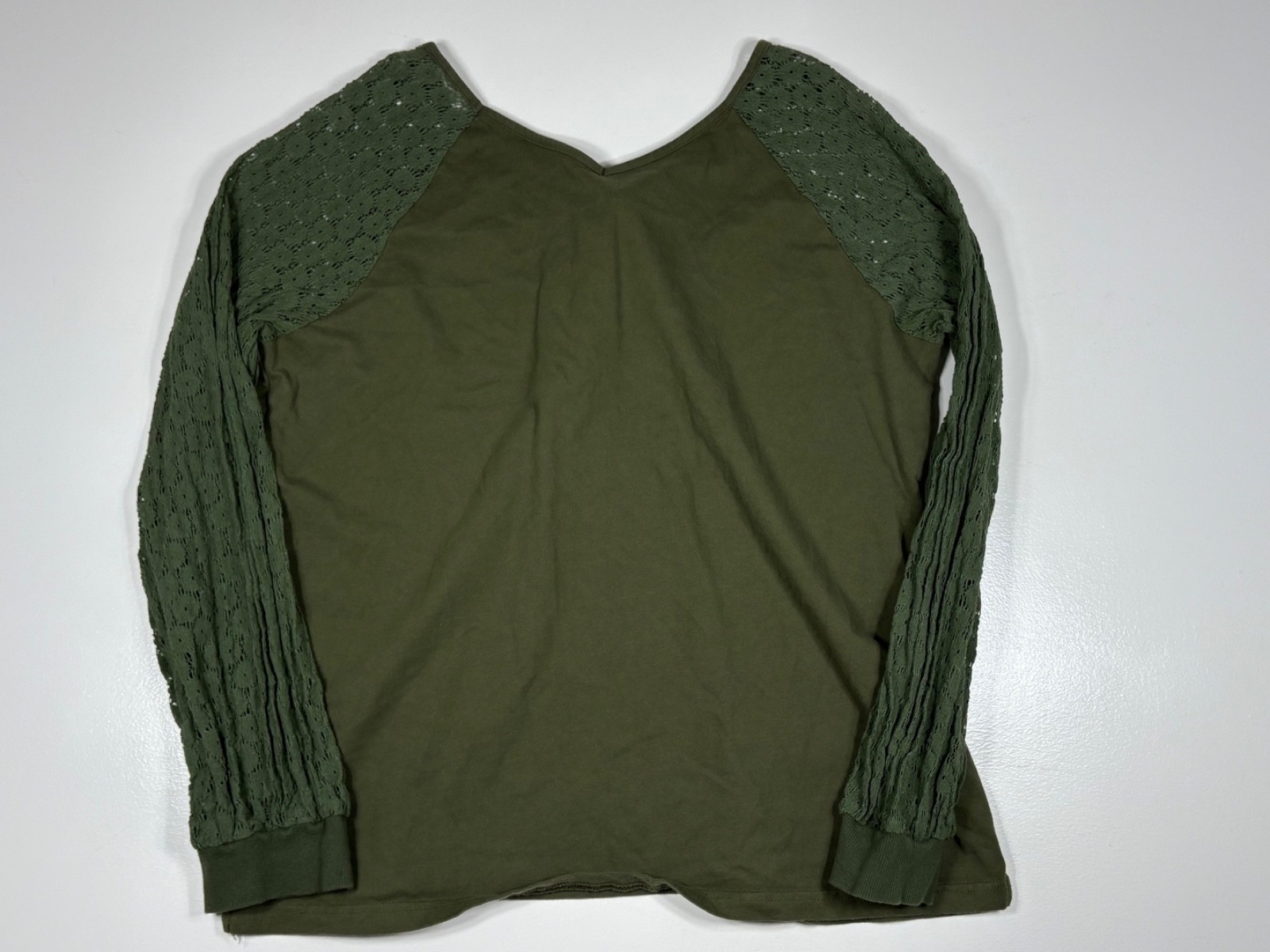 Unbranded T Shirt Women XL Green V Neck Lace Sleeve Casual Earthy Layering