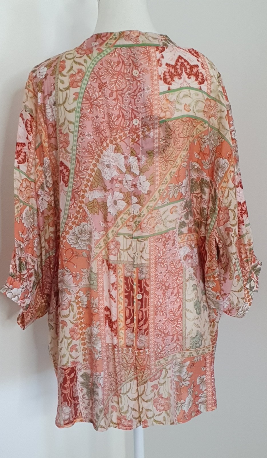 Caroline Morgan Sz 14-16 Boho Floral Patchwork Blouse 3/4 Slv Hi-Lo Hem BNWT
