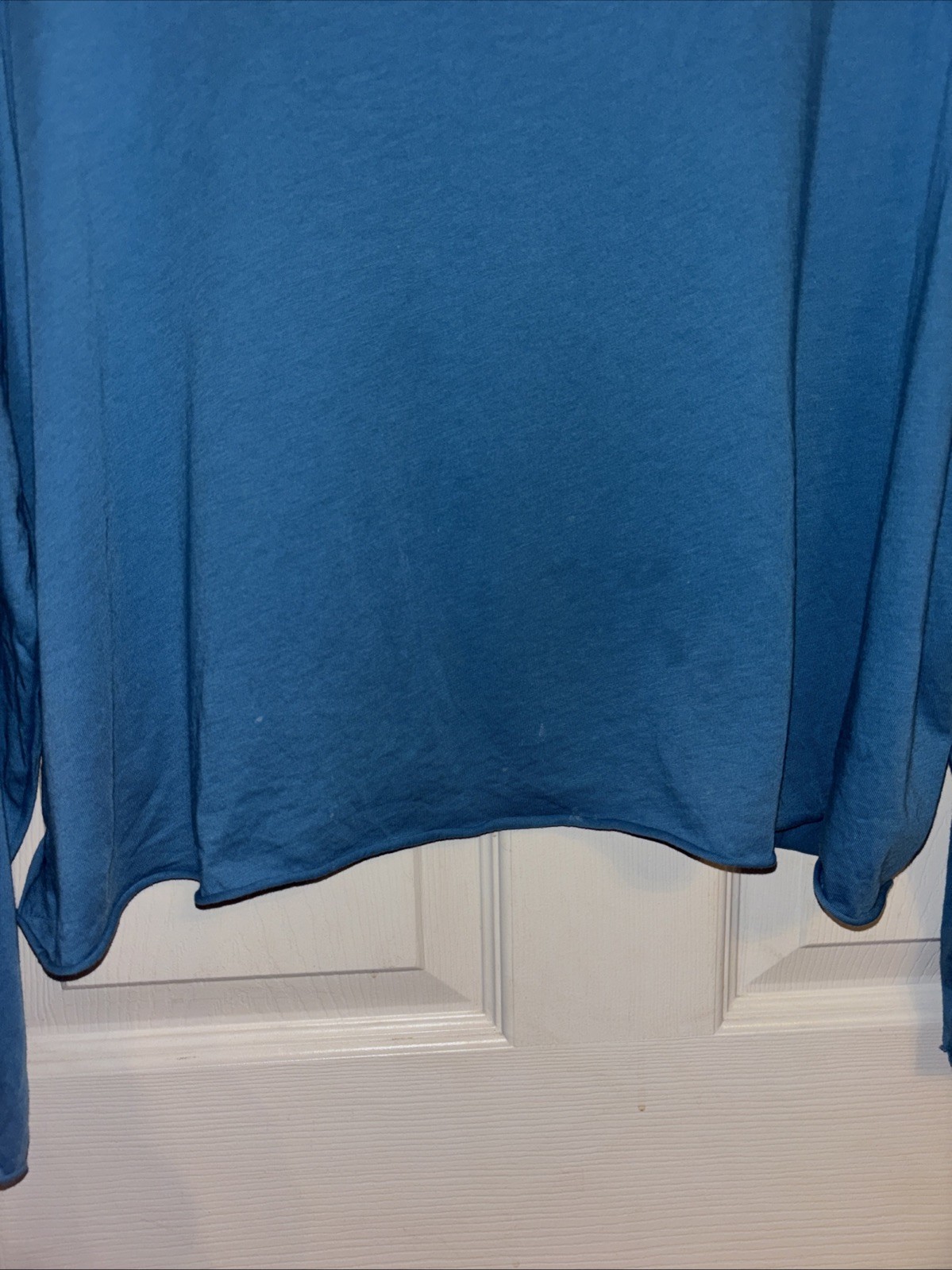 PLANET By Lauren G Teal Blue One Size Cropped Rolled Hem T-shirt Pima Cotton Tee