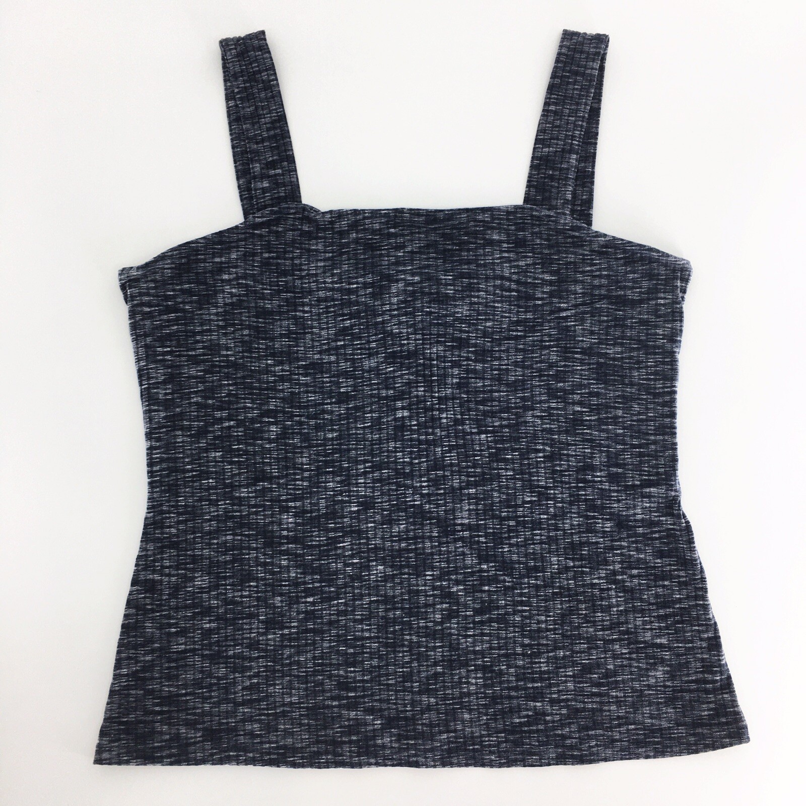 Bobeau Tank Top Womens Wide Strap Square Neck Blue Space Dye Ribbed Knit Large