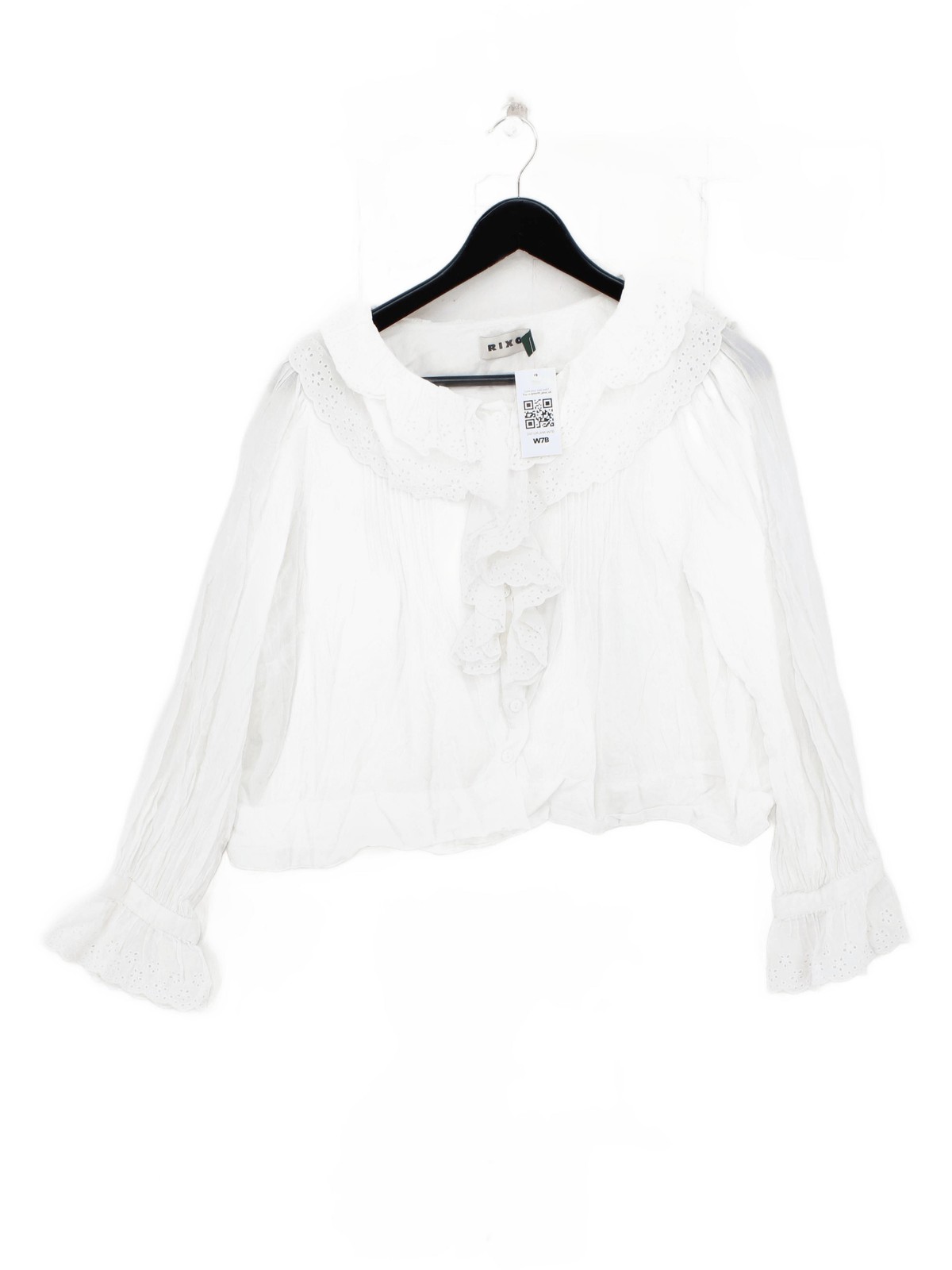 RIXO Women’s Top S White 100% Cotton Long Sleeve Collared Basic