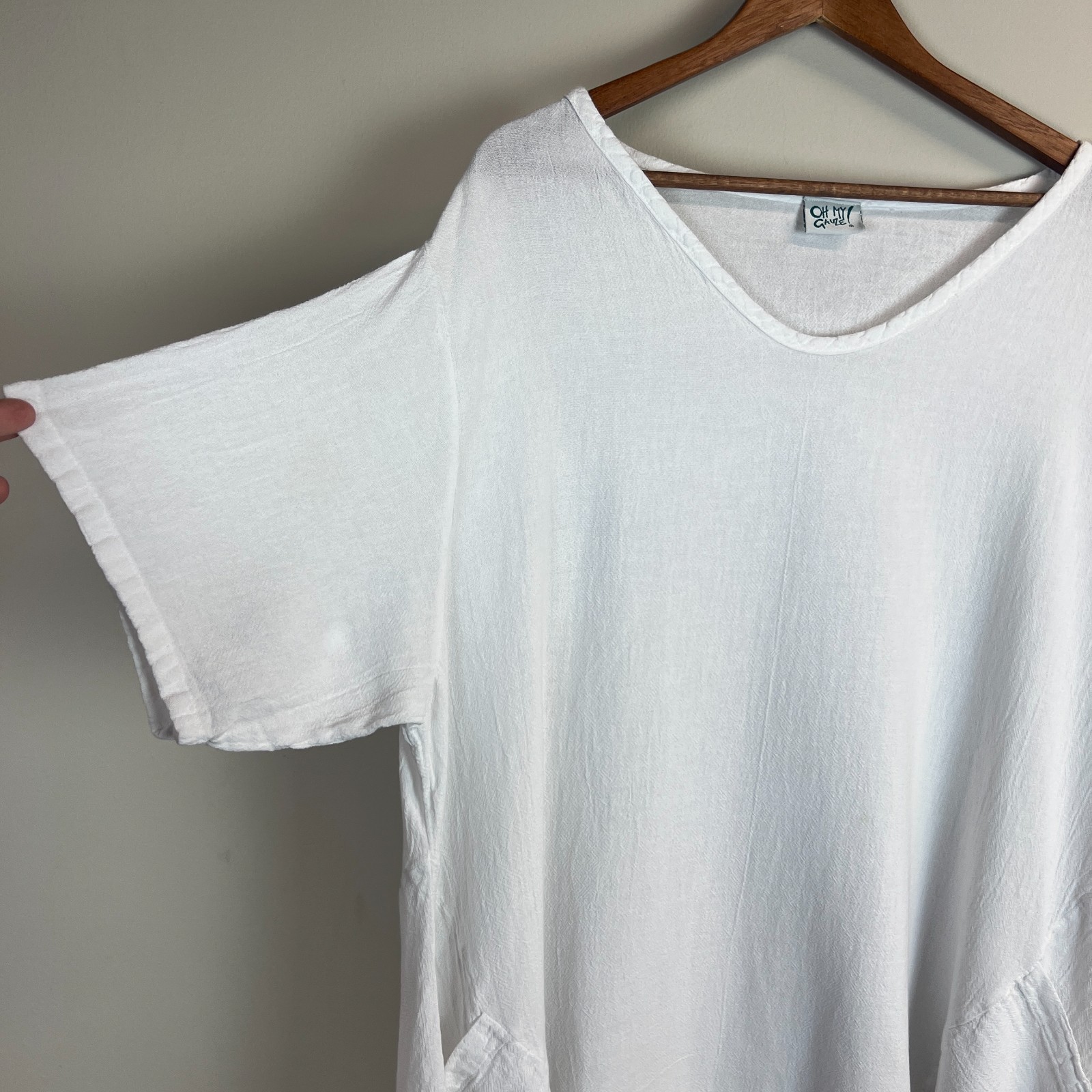 Oh My Gauze! Tunic Top Womens 2 L/XL White Cotton Ruffle Boho Coastal Beachy Art