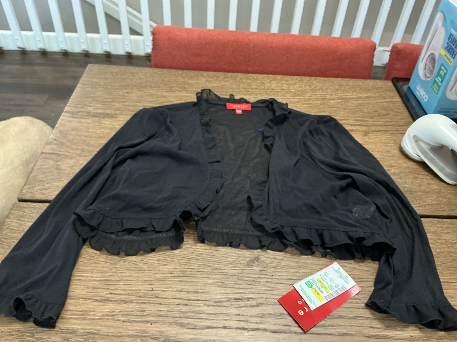 NEW Signature By Sangria Woman’s Long Sleeve Ruffle Cropped Cover Up Top-Size 12