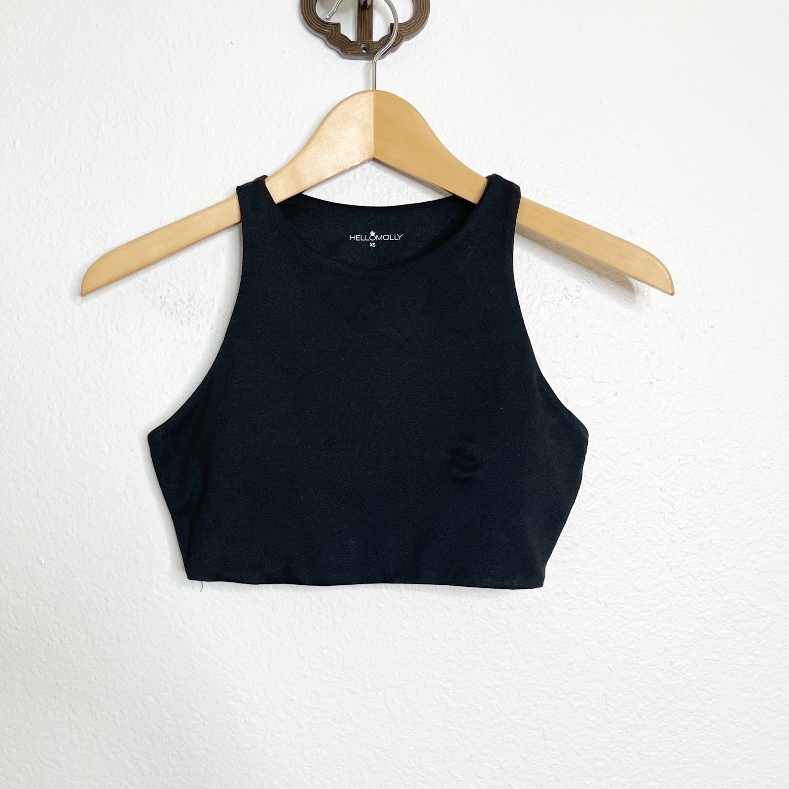 Hello Molly Womens XS Black High Neck Sleeveless Racerback Crop Top