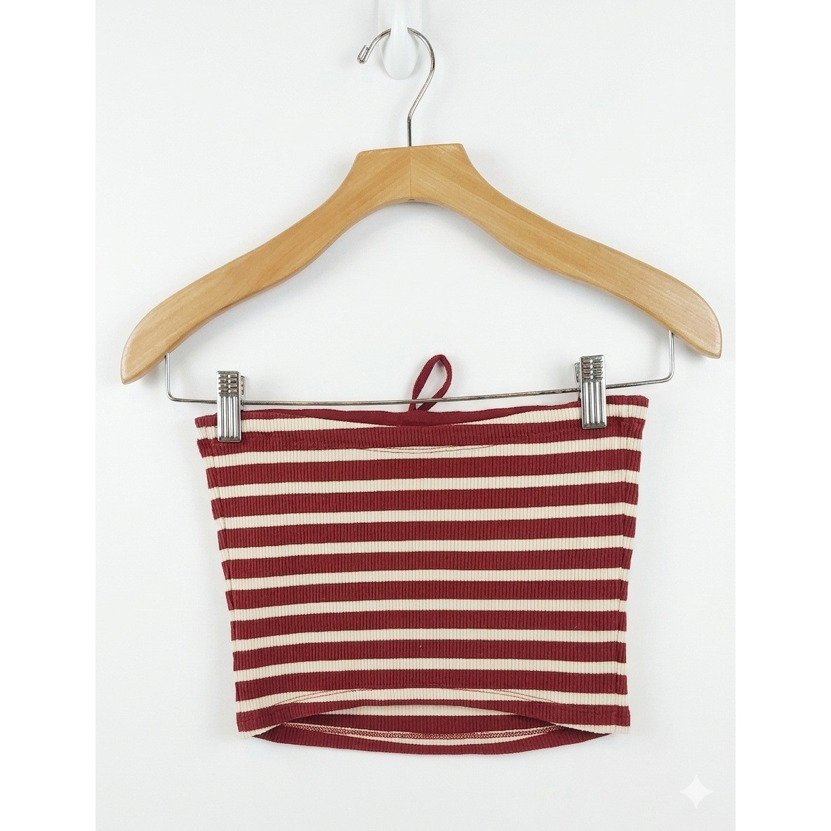 Aerie Womens Top Size XS Striped Coquette Tube Burg Cream Built-in Bra Tie Front