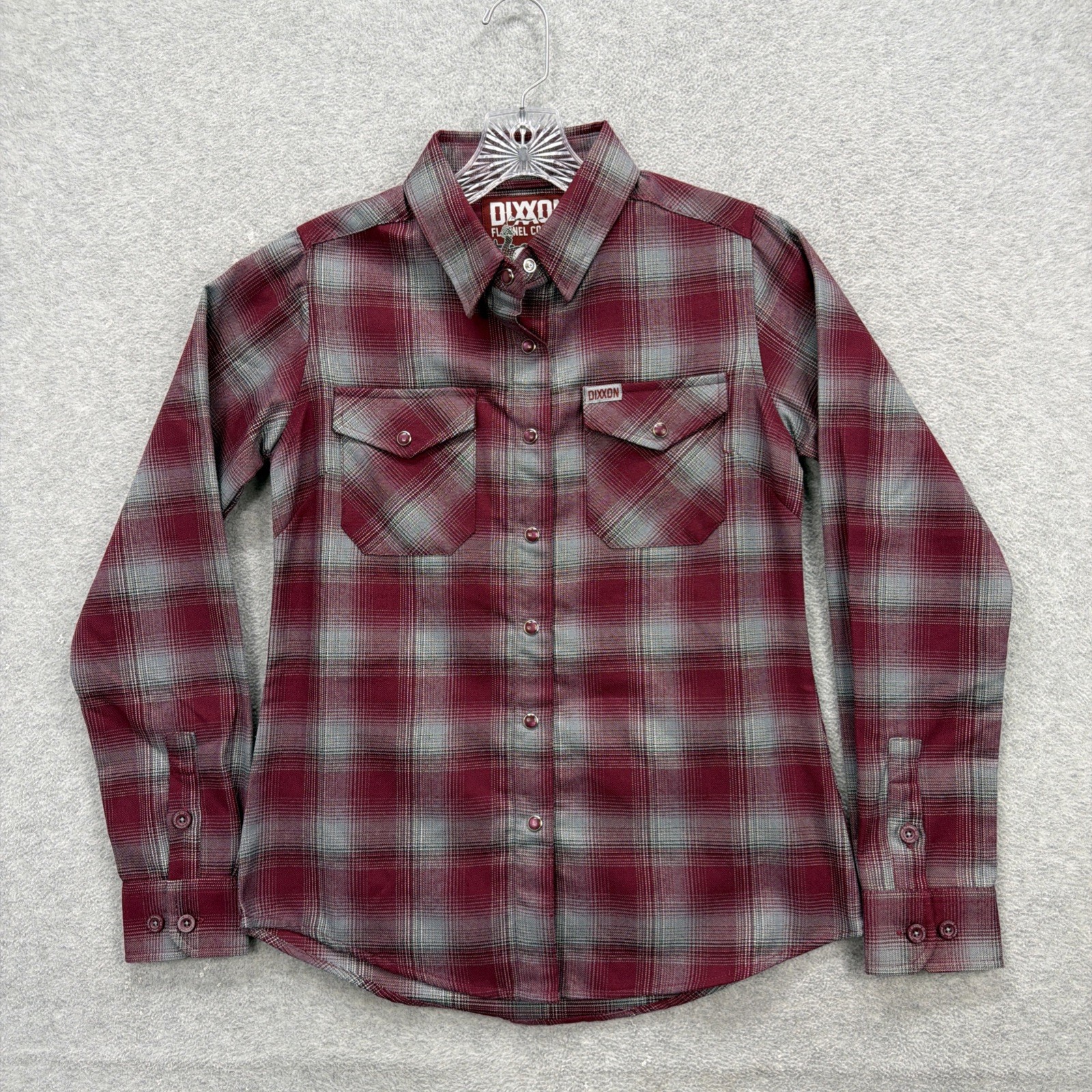 Dixxon Flannel Shirt Women Small Red Gray Plaid Pearl Snap Pinot D Tech Heritage