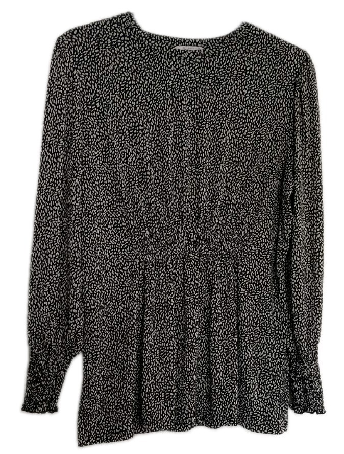 Ladies Black and White Print Round Neck Long Sleeve Stretch Top Size 20