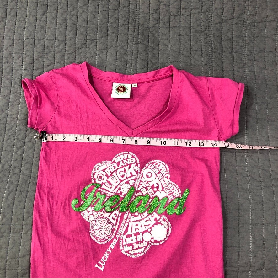 Traditional Craftwear T Shirt Women XS Pink Glitter Bling Ireland Luck Irish Tee