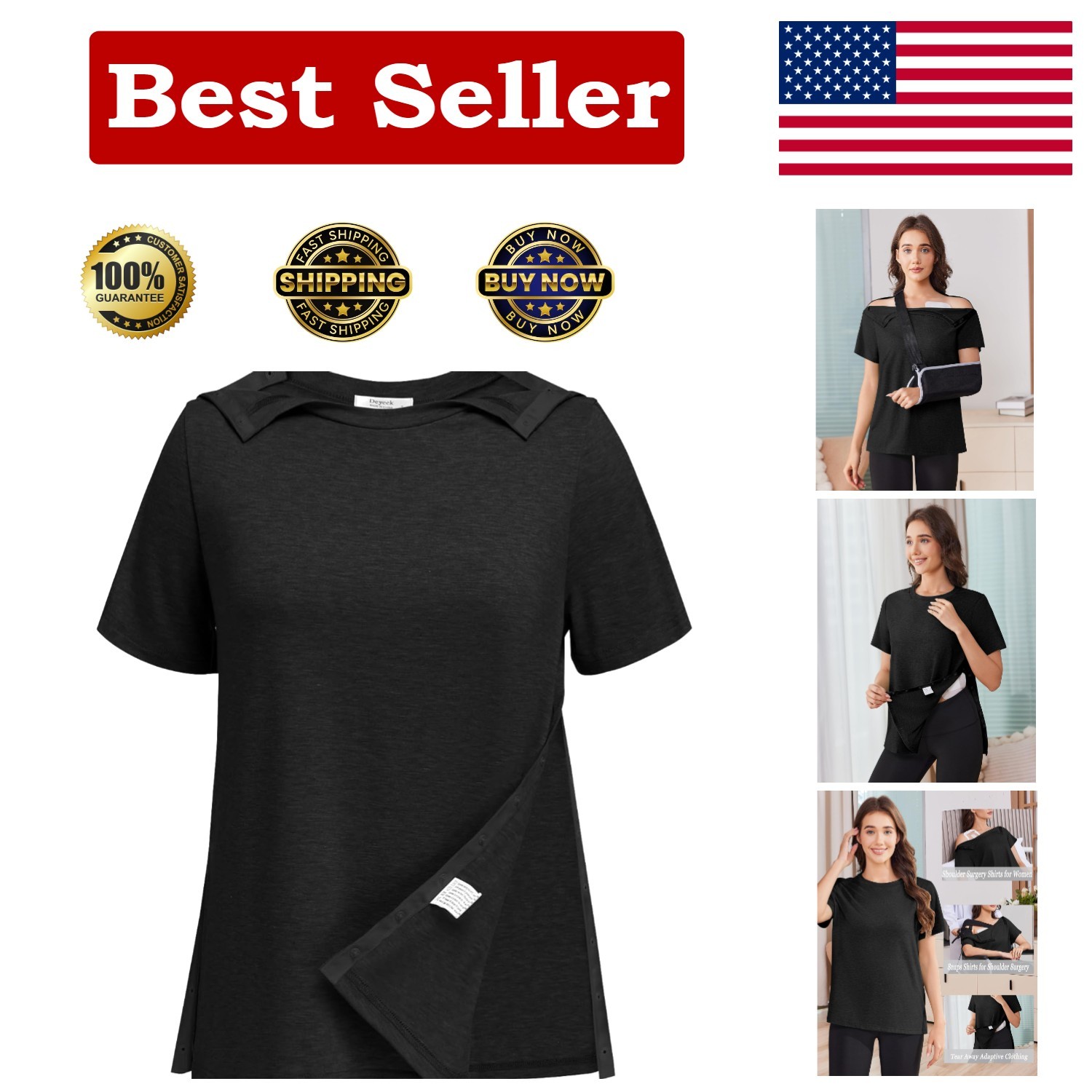 Post Shoulder Surgery Shirts for Women Side Snap Hospital Gowns Tear Away Sho…