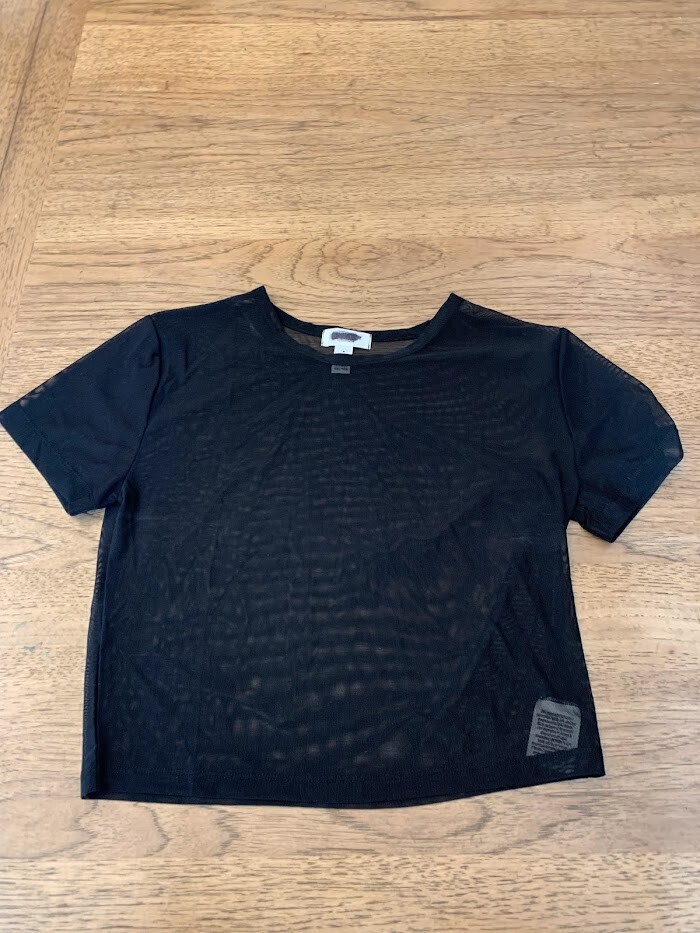 PINK Victoria’s Secret Pure Black MEDIUM Mesh Cropped Short Sleeve Tee Top VS