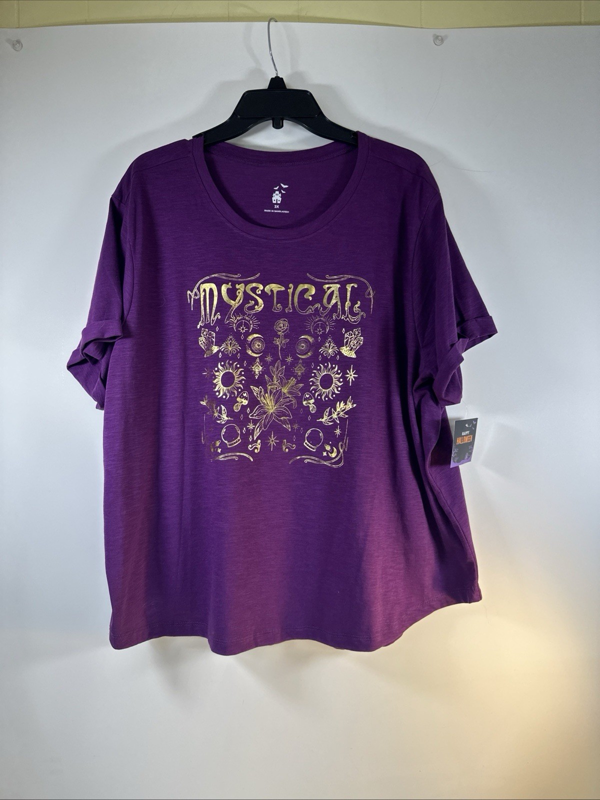 Way To Celebrate Purple Halloween “Mystical” Tee Metalic Gold Celestial & Floral