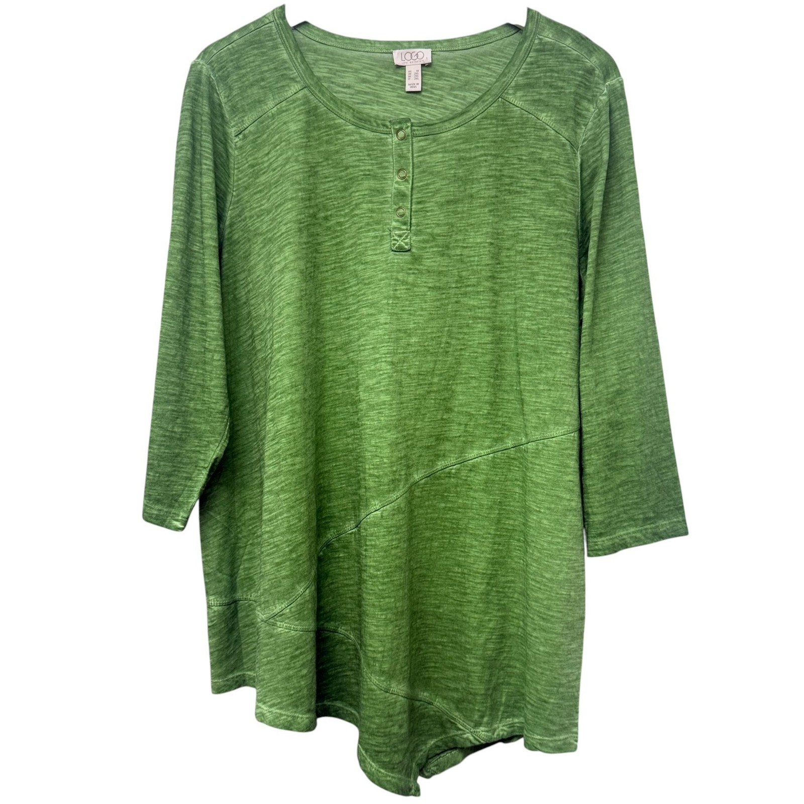 LOGO Lori Goldstein Green Tunic Tee Plus Size 1X Snap Henley Boho Top NWOT