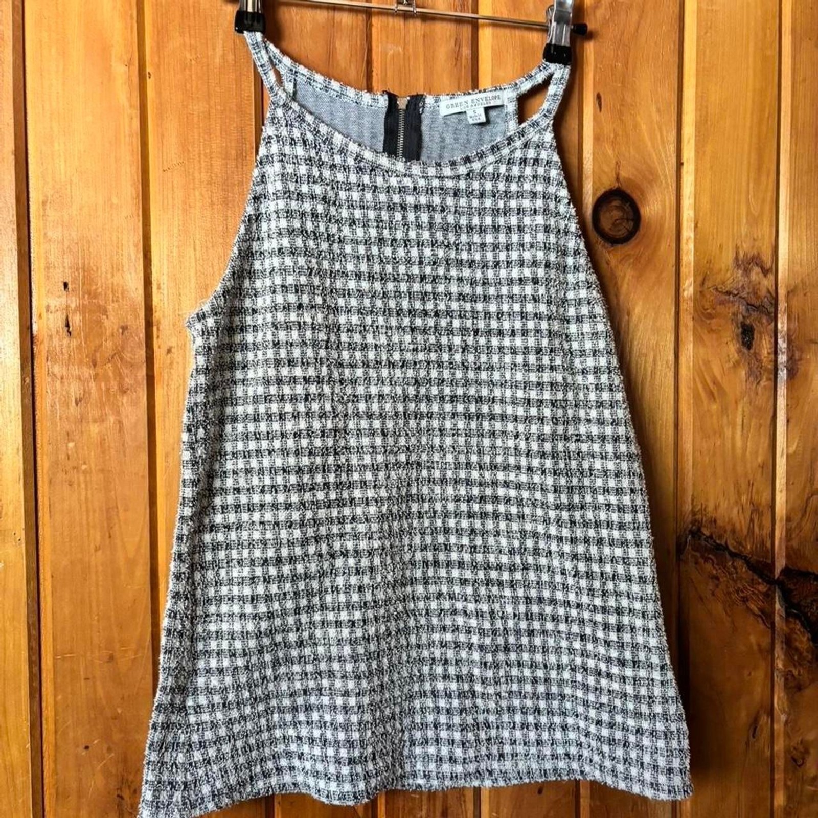 Green Envelope black + white houndstooth tank top