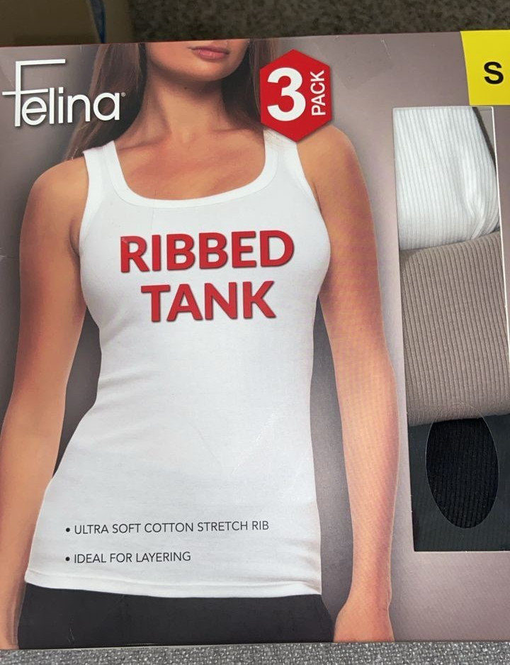 Felina 3 Pack Ribbed Tank Womens Black/White/Brown Size S (E20/1)
