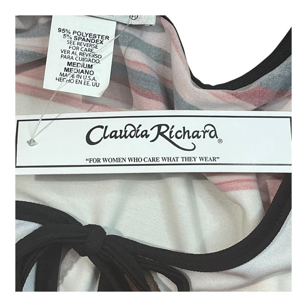 Claudia Richard Floral Peplum Blouse Women Medium White Red Smocked Tie Neck NEW