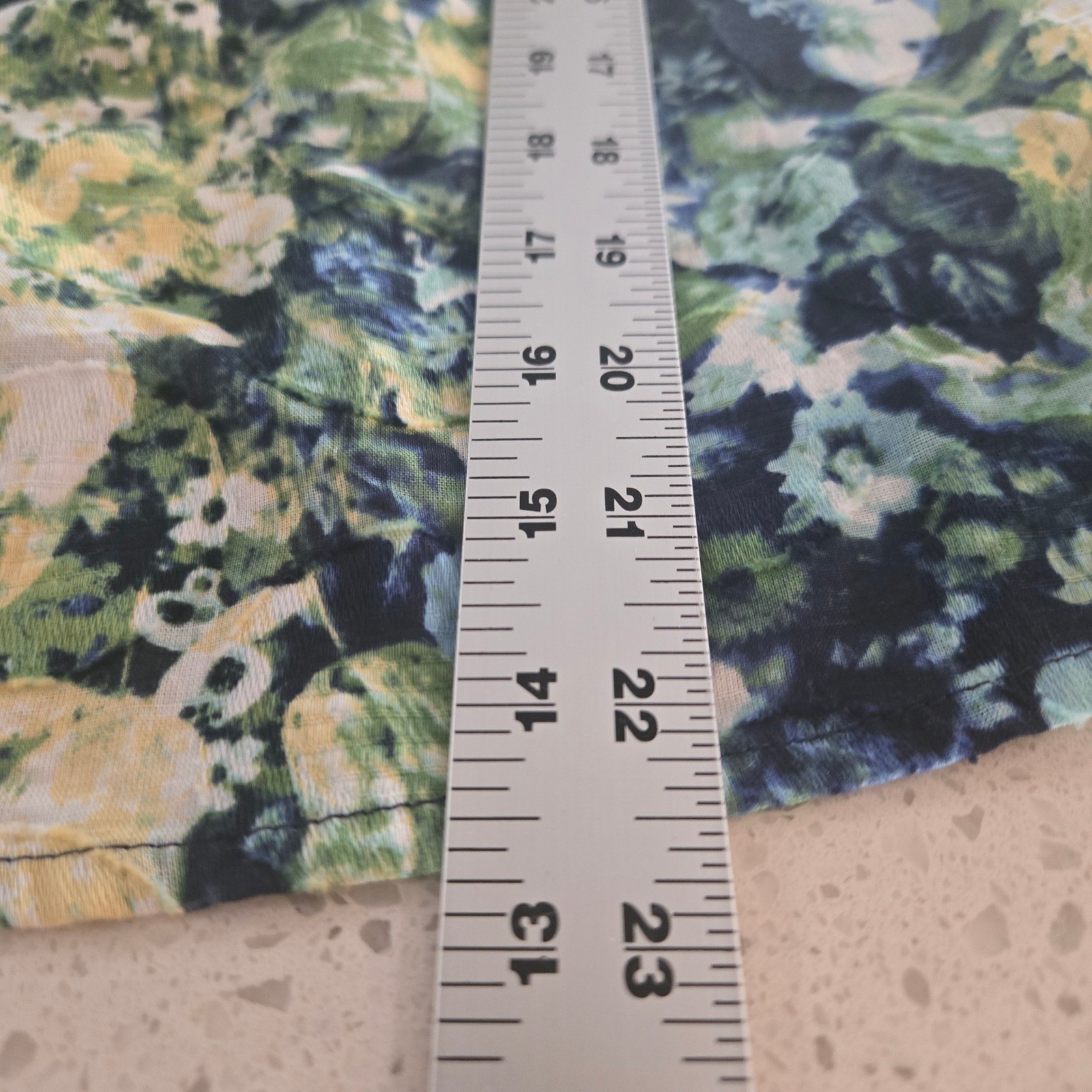 Breckenridge Shirt Womans Large Petite Green Blue Floral 100% Cotton 3/4 Sleeve