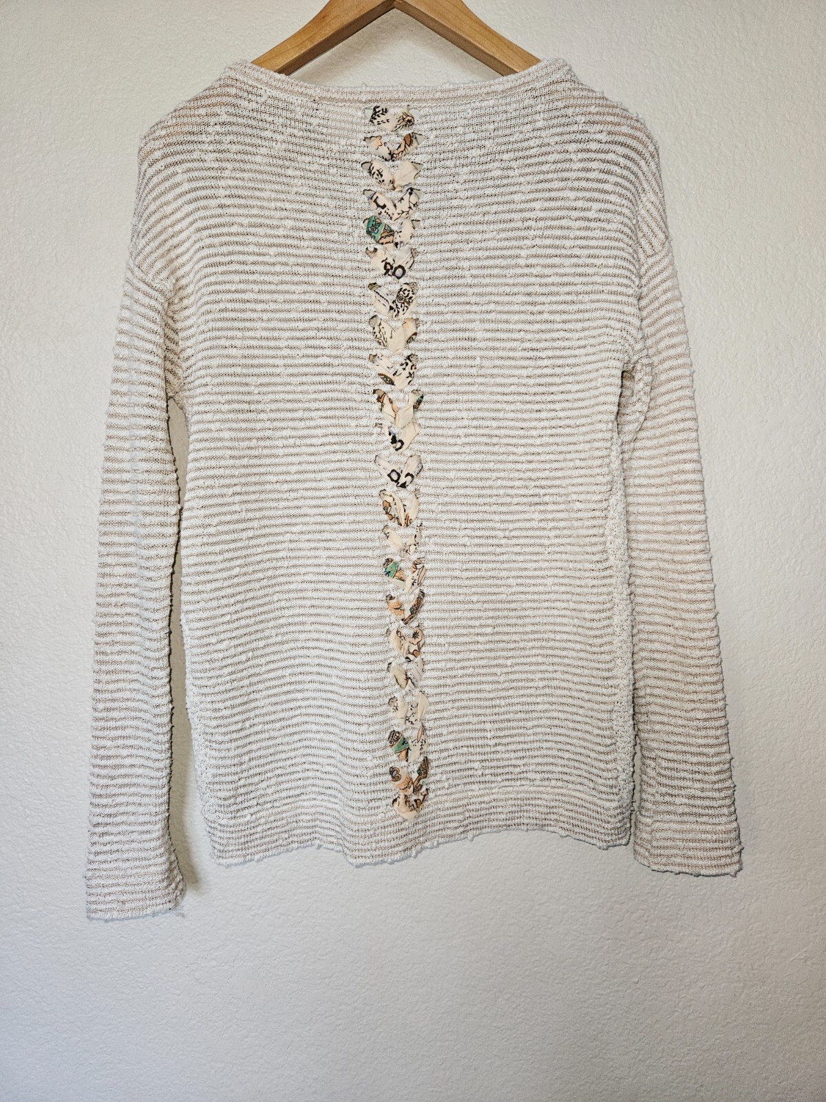 Akemi + Kin Ribbon Weaver Pullover Top Size XS Natural Beige Anthropologie