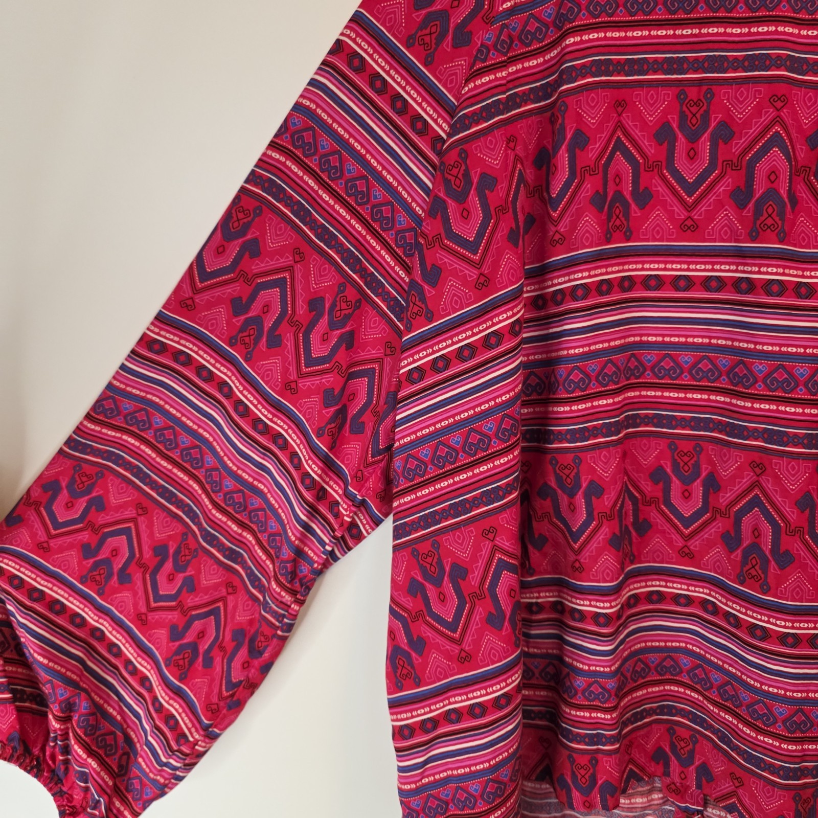 Wrangler Retro Western Blouse Red Aztec Boho Button Front Long Sleeve XL