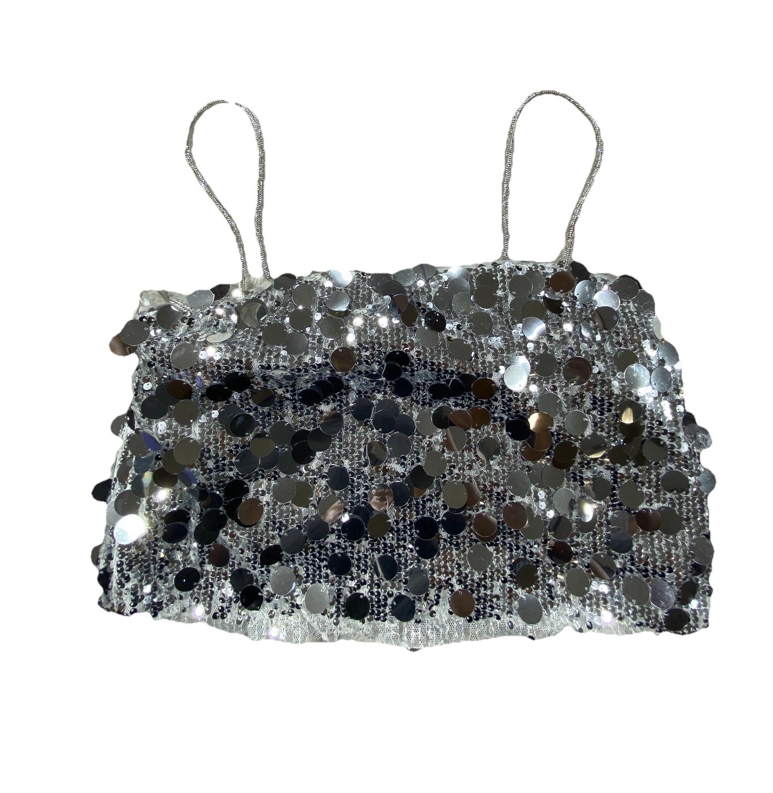 Thirty Thirty LA Bandeau Crop Top Womens Medium Silver Sequin Square Neck