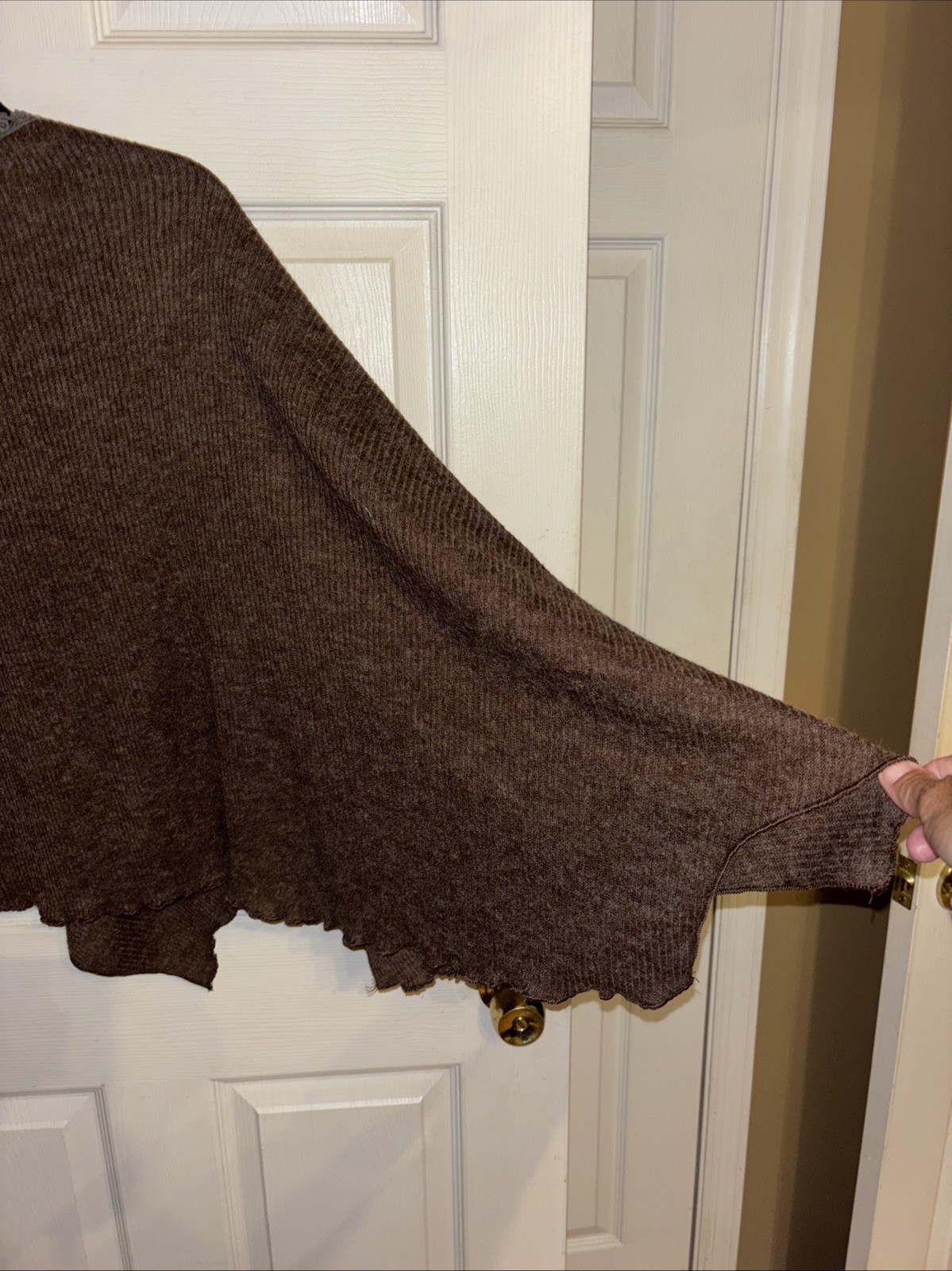 Pretty Angel Oversized S Brown One Sleeve Asymmetric Lace Button Fairycore Top