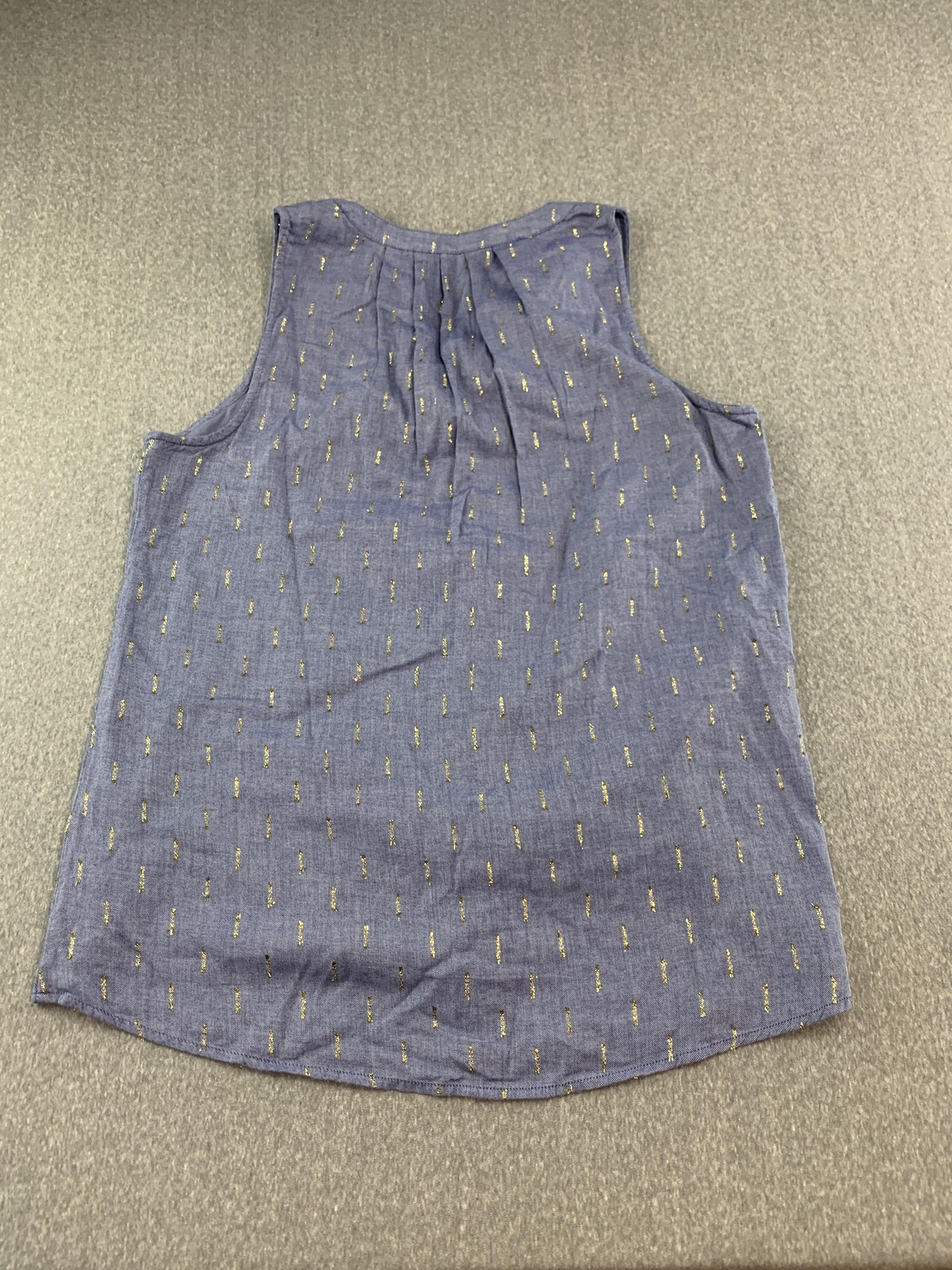 Crown & Ivy Blouse Womens Medium Blue Chambray Sleeveless Henley Glitter Top